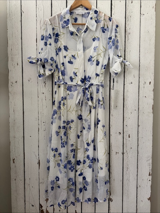 Calvin Klein Dresses & Skirts - Calvin Klein White Midi Shirt Dress with Blue Floral Print